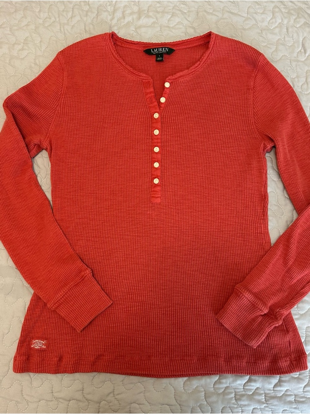 Lauren Ralph Lauren Coral Ribbed Button Detail Long-Sleeve Women’s Tip